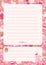 Page for writing, notes sheet template with cute sweets and drinks on pink background. To do list. Vector design for valentines