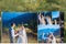 Pages of wedding photobook or wedding album on green background