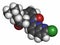 Pagoclone anxiolytic drug molecule. Atoms are represented as spheres with conventional color coding: hydrogen (white), carbon (
