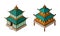 Pagoda as Tiered Tower with Multiple Eaves as Asian Architecture Isometric Vector Set