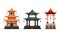 Pagoda as Tiered Tower with Multiple Eaves as Asian Architecture Vector Set