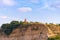 Pagoda on the bank of the Irrawaddy river, Mandalay, Myanmar, Burma. Tour from Mandalay to Bagan. Copy space for text.