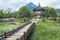 Pagoda, bridge and trees at Gyeongbokgung Palace