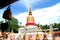 Pagoda with cloudy sky.