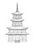 Pagoda japanese temple. Vintage engrave monochrome black