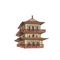 Pagoda japanese temple. Vintage hatching color illustration