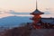 Pagoda of Kiyomizu Temple during sunset, Kyoto, Japan