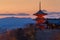 Pagoda of Kiyomizu Temple during sunset, Kyoto, Japan