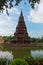 Pagoda middle water Huay Kaew temple Landmark pagoda in Lopburi, Thailand