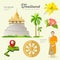 Pagoda and monks with flower collections of Thailand