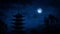 Pagoda At Night Under A Full Moon