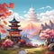 Pagoda Peace - Serene Mountain Landscape Wallpaper