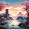 Pagoda Peace - Serene Mountain Landscape Wallpaper