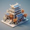 Pagoda traditional asian buiding isometric model isolated