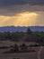 Pagodas (temples) in Bagan Myanmar under cloudy sky and natural