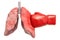 Pain in lungs, lungs disease concept. Human lungs with boxing gl