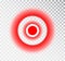 Pain red circle icon for painkiller medicine pill package design and inflammatory ache. Vector point symbol in muscular