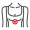 Pain in the solar plexus line icon, body pain concept, celiac plexus hurts vector sign on white background, outline