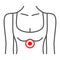 Pain in the solar plexus thin line icon, body pain concept, celiac plexus hurts vector sign on white background, outline