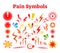 Pain symbols, vector illustration with damage, crash and ache signs.