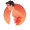 Painful back concept vector illustration with human torso. Work overload or sports injury.
