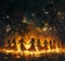 Paint art of witches dancing by the bonfire. AI generative. Fantasy