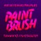 Paint brush alphabet font. Uppercase brushstroke grunge letters and numbers.