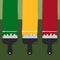 Paint brushes with colored 3 colors strips. red, green, yellow, reggae style.