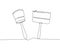 Paint brushes of different sizes, round brush one line art. Continuous line drawing of repair, professional, service
