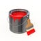 Paint cans and brushes with red paint