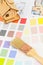 Paint color sample catalog with brush, drawing