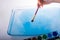 Paint dissolving as painting brush touches water