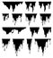 Paint dripping liquid. Flowing oil stain. Set of black drips. Abstract flow stencil. Vector illustration on white