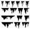 Paint dripping liquid. Flowing oil stain. Set of black drips. Current ink streak, fluid smudge. Vector illustration on