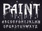 Paint dripping paint font for latin alphabet isolated on dark background with bricks. White oil letters