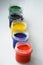 Paint in jars. gouache. bright color. material for artists, drawing.