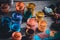 paint jars on a wooden surface