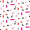 Paint pink brushstrokes white seamless vector pattern.
