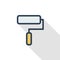 Paint Roller tool thin line flat color icon. Linear vector symbol. Colorful long shadow design.