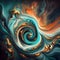 Paint Swirls in Beautiful Teal and Orange colors, with Gold Powder