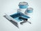 Paint tray and blue roller. 3d rendering