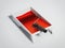 Paint tray and red roller. 3d rendering