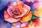 Paint a watercolor picture of a single rose with a bold and abstract style