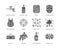 Paintball game glyph icons. Outdoor sport equipment, paint