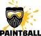 Paintball mask with word paintball and splash