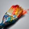 A paintbrush covered in colorful paints