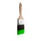 Paintbrush loaded with green color dripping off the bristles.