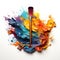 A paintbrush sitting on top of a colorful paint covered surface, clipart on white background.
