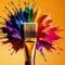 Paintbrush with vibrant splashing colors, showing artistic creativity and brilliance