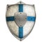 Painted aged metal shield with blue cross isolated